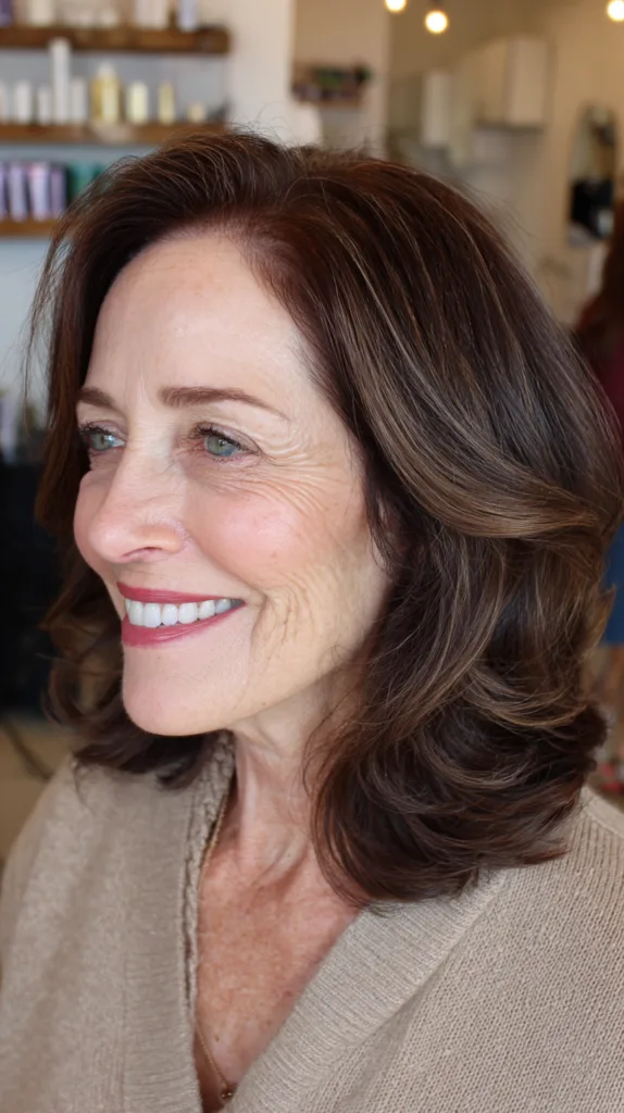 Softly Layered Chestnut Waves with Subtle Highlights