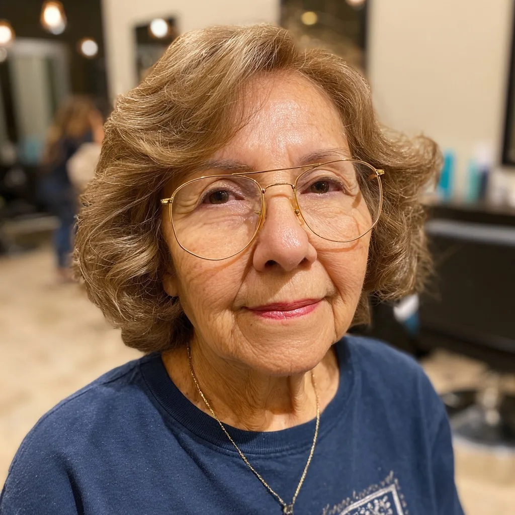 Softly Layered Copper Bob with Gentle Curls