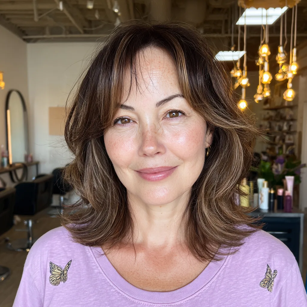 Softly Layered Shoulder-Length Cut with Subtle Highlights