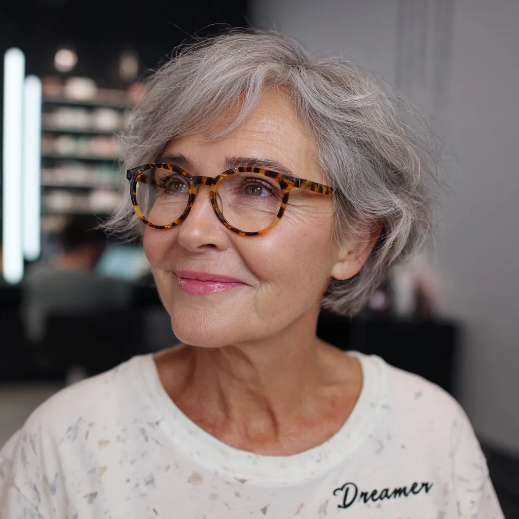 Softly Layered Silver Bob with Defined Textures