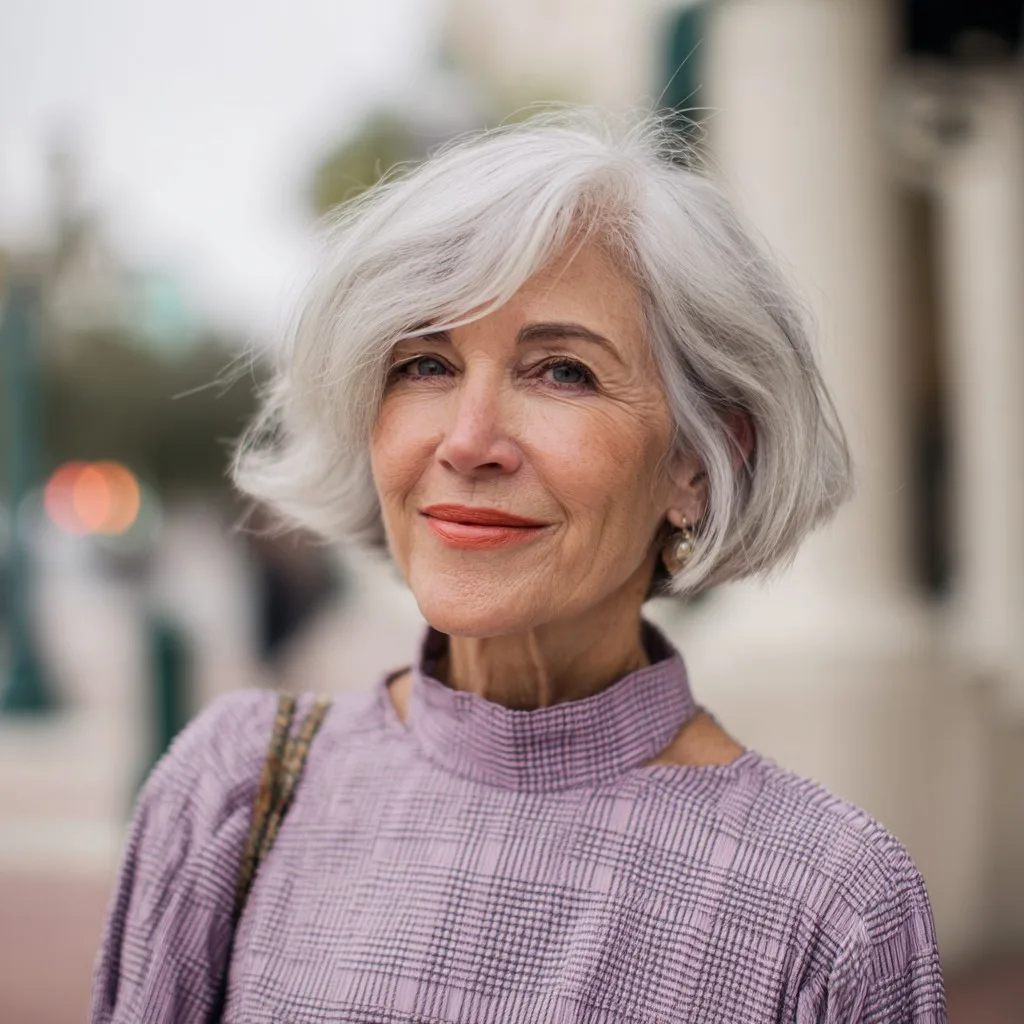 Softly Layered Silver Bob with Face-Framing Volume