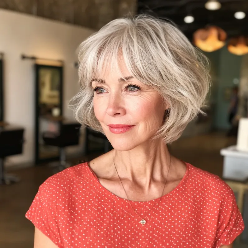 Softly Layered Silver Bob with Gentle Waves