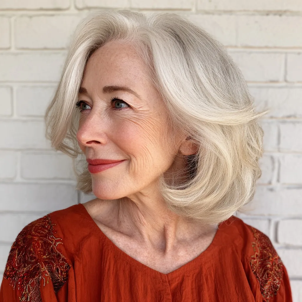 Softly Layered Silver Bob with Gentle Waves