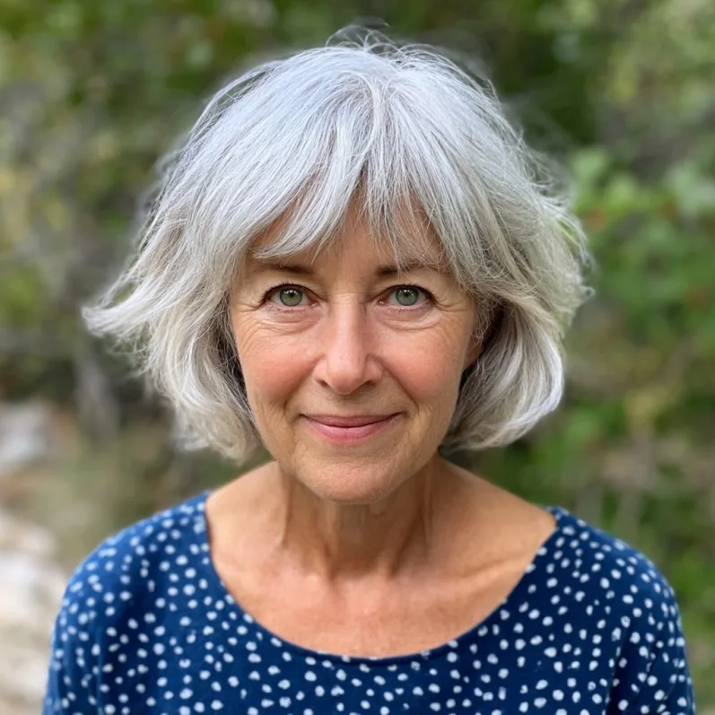 Softly Layered Silver Bob with Light Bangs