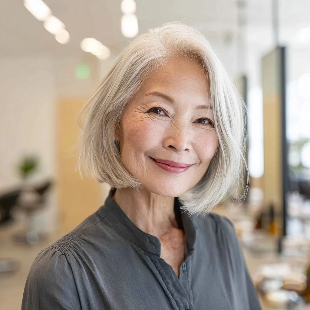 Softly Layered Silver Bob with Natural Movement