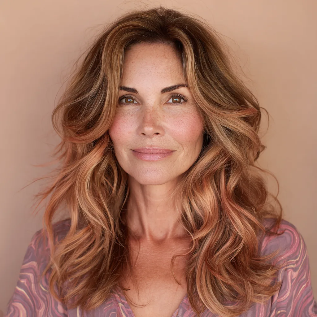 Softly Layered Waves with Subtle Rose Gold Highlights