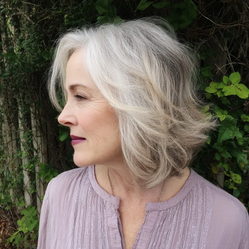 Softly Layered Wavy Neck-Length Cut for Mature Women