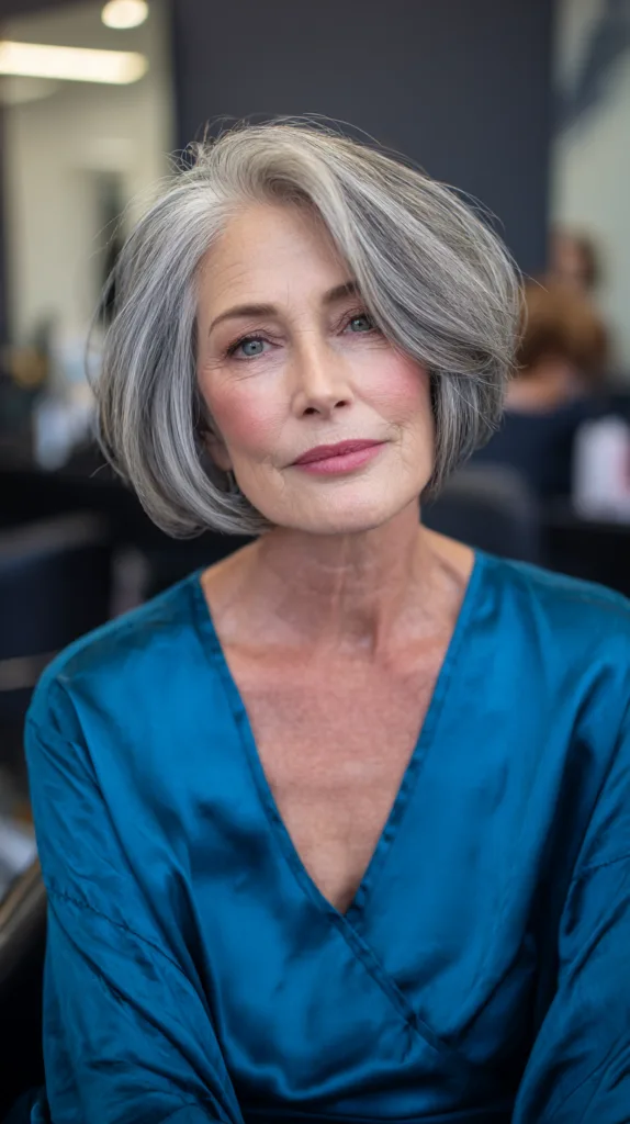 Softly Styled Silver Bob with Subtle Layers