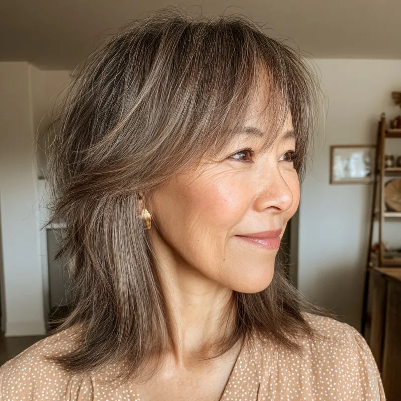 Softly Textured Long Choppy Bob with Subtle Highlights