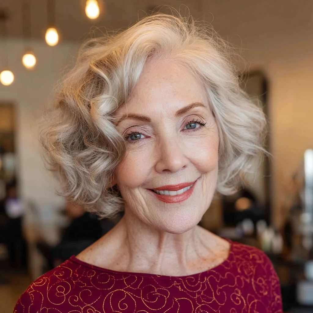 Softly Textured Silver Curly Bob