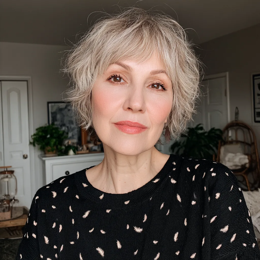 Softly Textured Silver Pixie Bob with Fluffy Layers