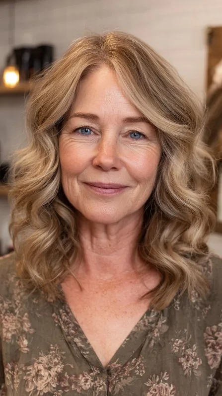 Softly Tousled Caramel Blonde Curls for Sophisticated Elegance