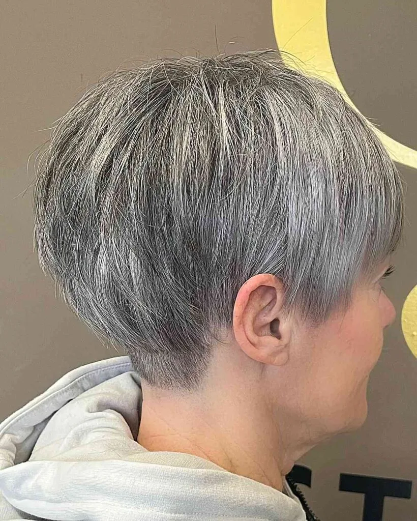 Straight Wispy Grey Pixie Cut for Ladies Aged 50