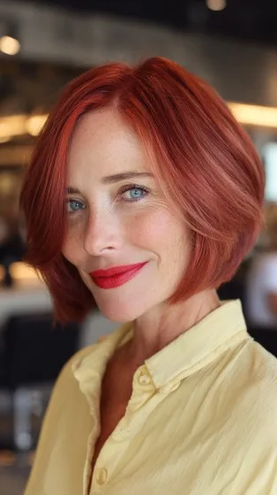 Stylish Inverted Red Bob with Subtle Layers