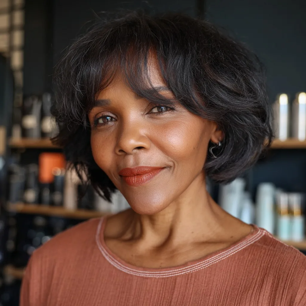 Stylish Jaw-Length Bob with Natural Texture and Soft Curtain Bangs