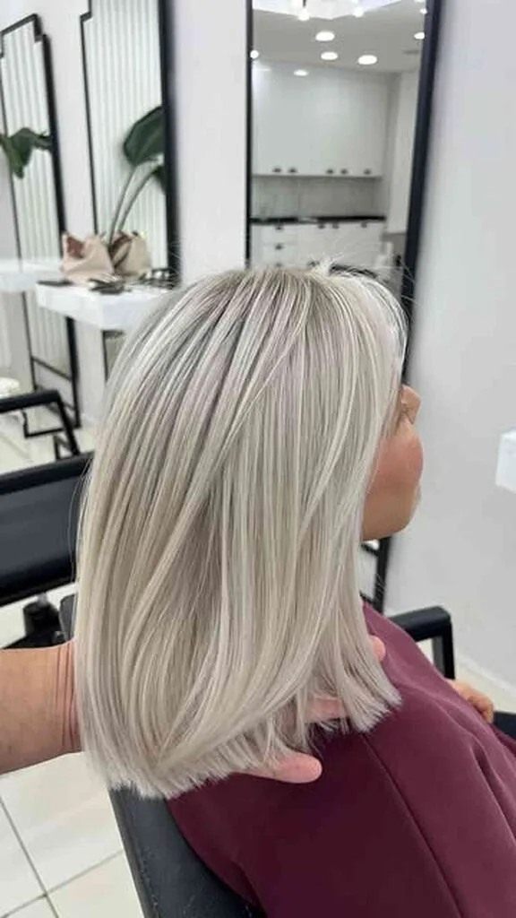 Stylish Platinum Long Bob with Subtle Layers