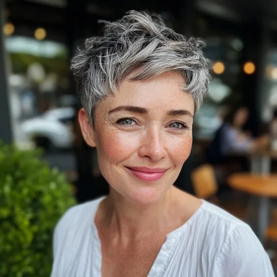 Stylish Short Grey Pixie Cut with Textured Layers