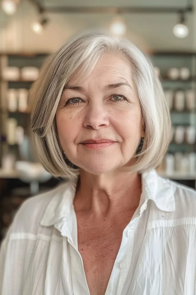 Stylish short haircut for women over 60 with a round face