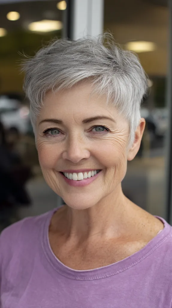 Stylish Short Pixie Cut with Soft Silver Highlights