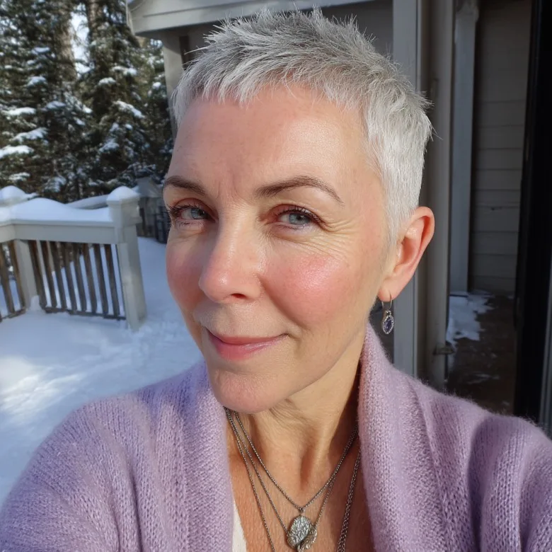 Stylish Short Spiked Cut with Soft Silver Highlights