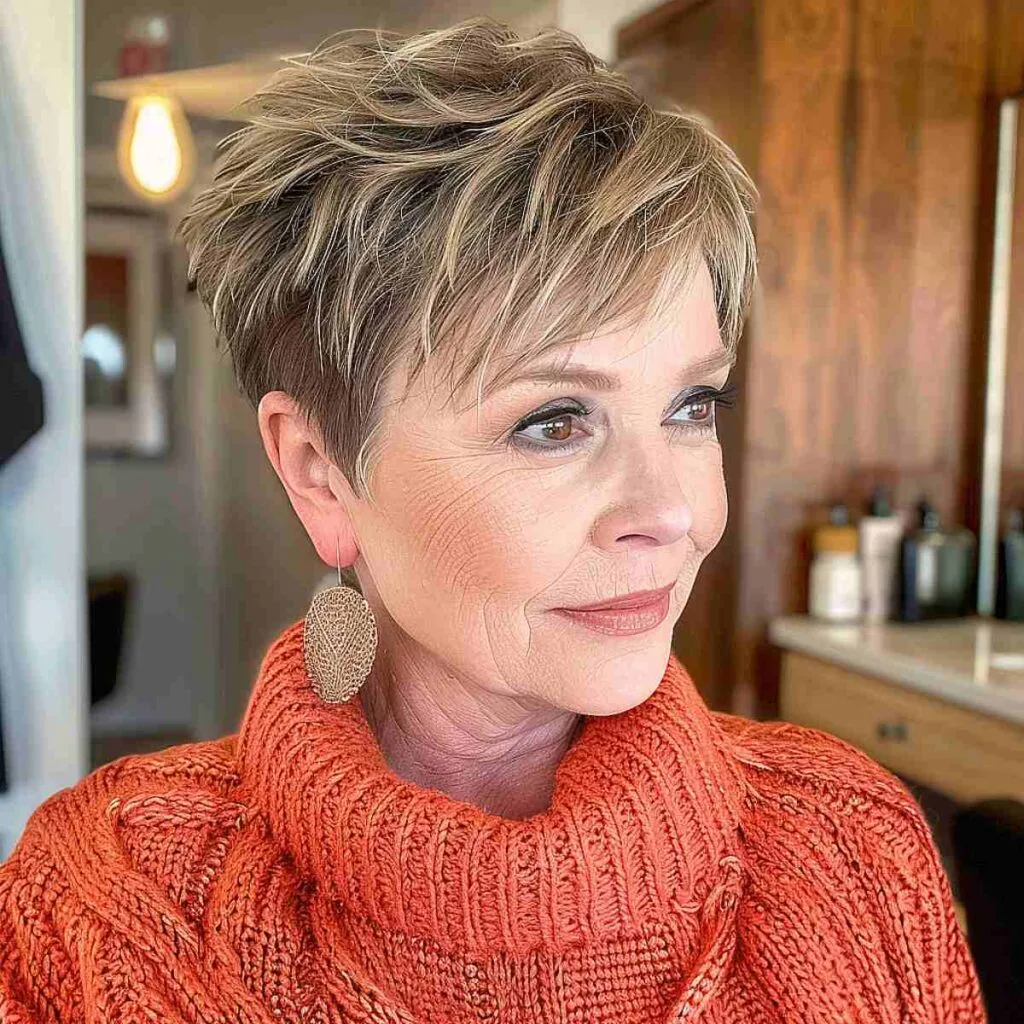 Stylish Short textured pixie cut for women over 60