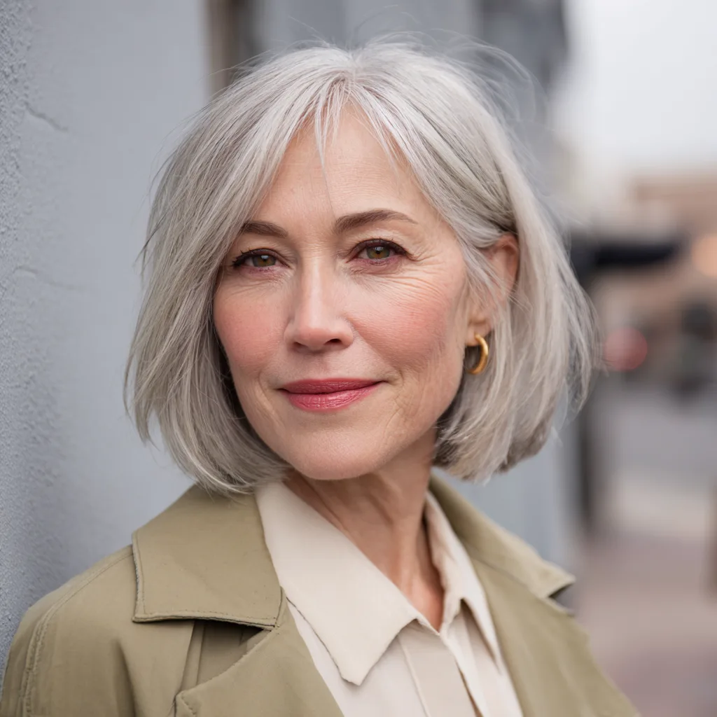 Stylish Silver Bob with Soft Textured Layers