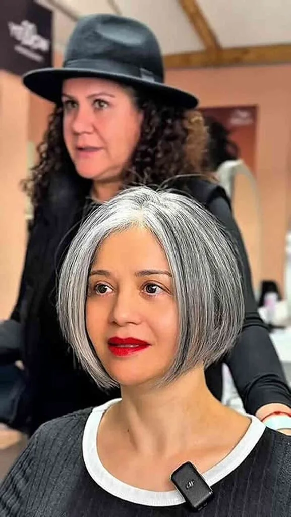 Stylish Silver Gray Angled Bob