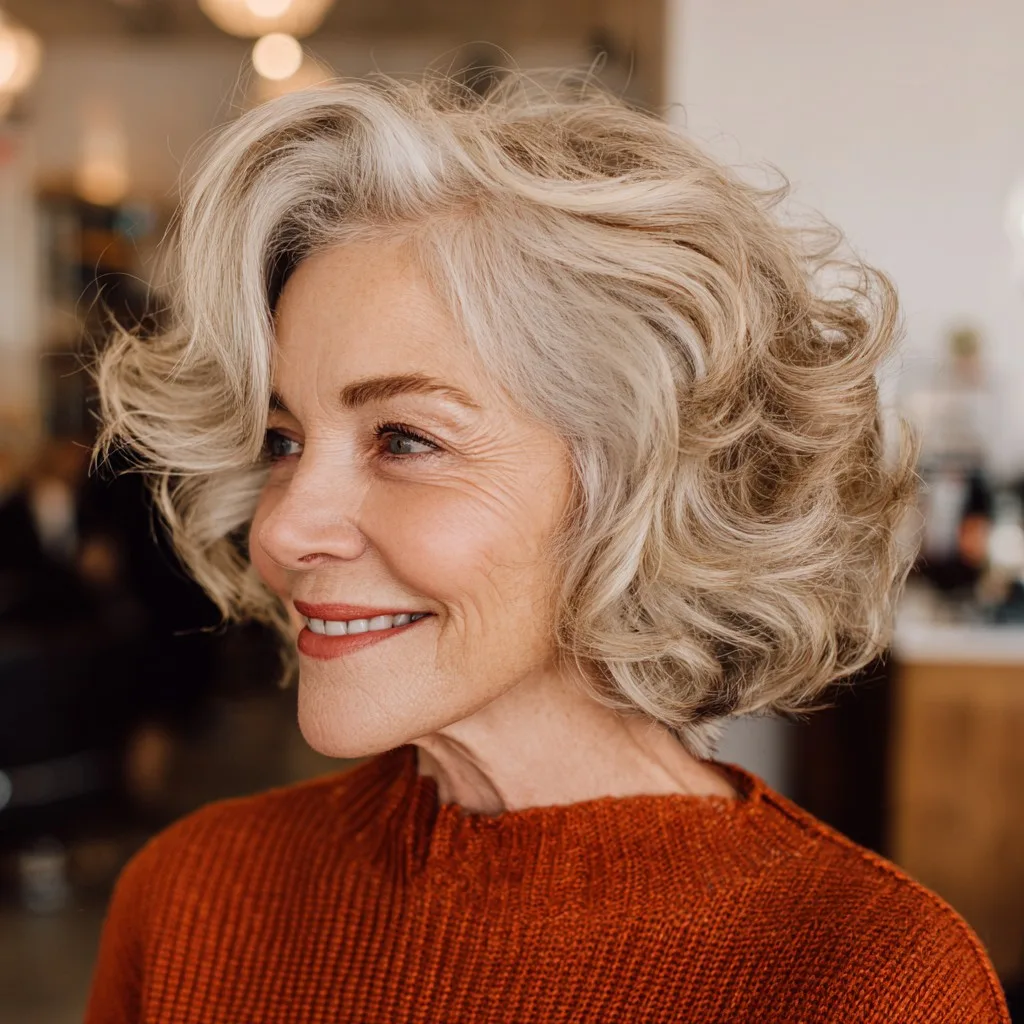 Stylish Soft Curly Bob with Lush Volume