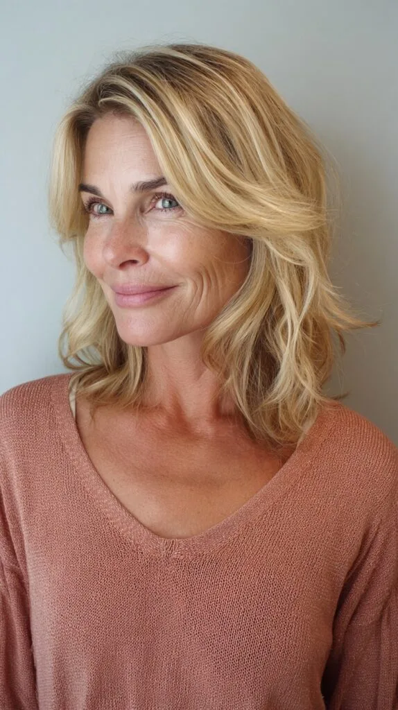 Sunlit Root-Smudged Layered Shoulder-Length with Curtain Face-Framing