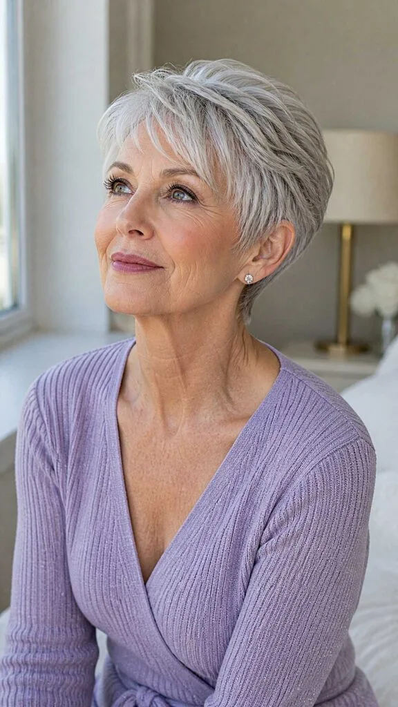 Tapered silver pixie with textured piecey top layers