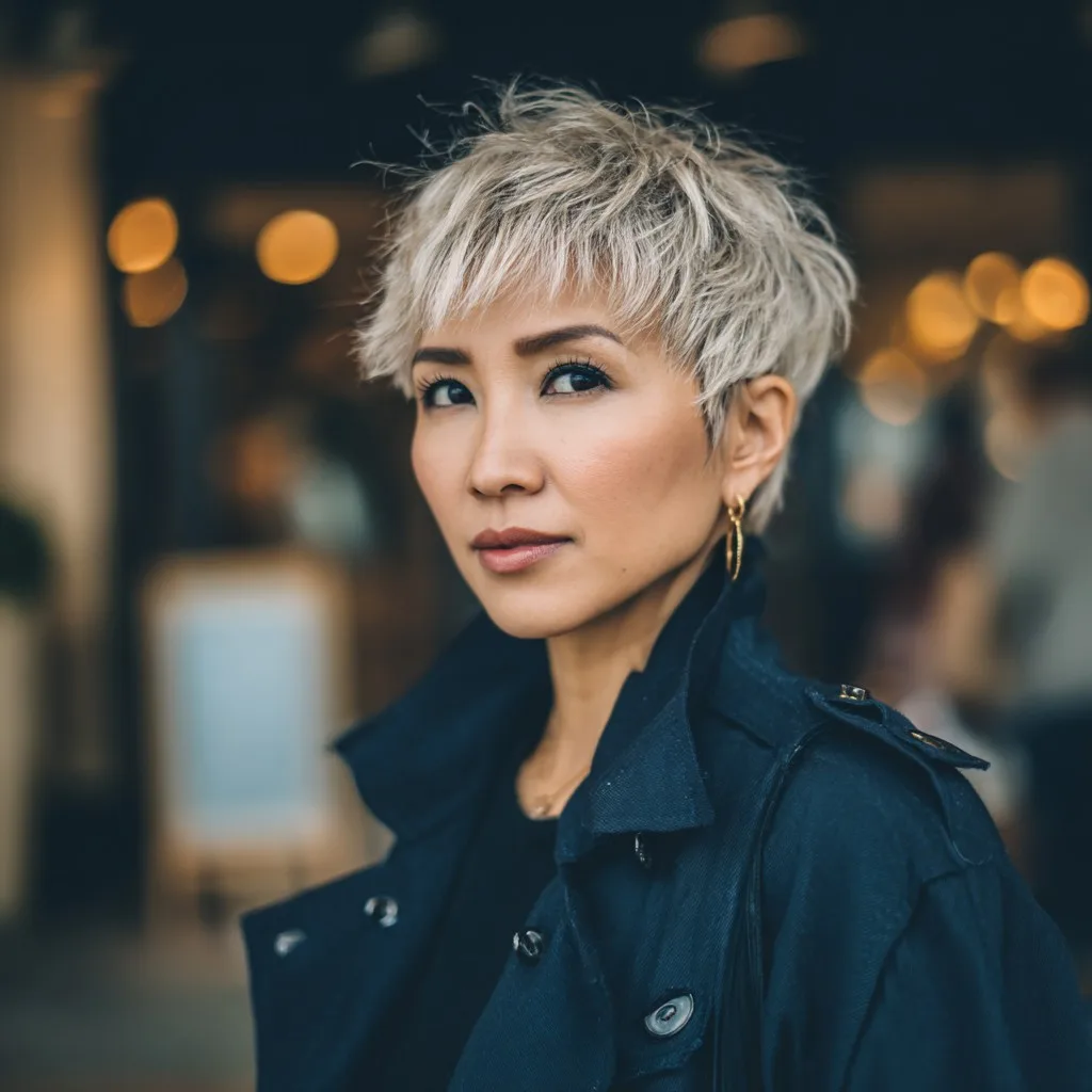 Textured Ash Blonde Pixie with Defined Layers