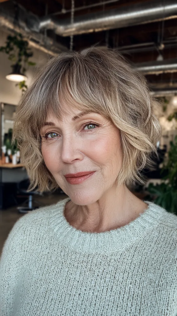 Textured Bob with Wispy Bangs for Mature Women