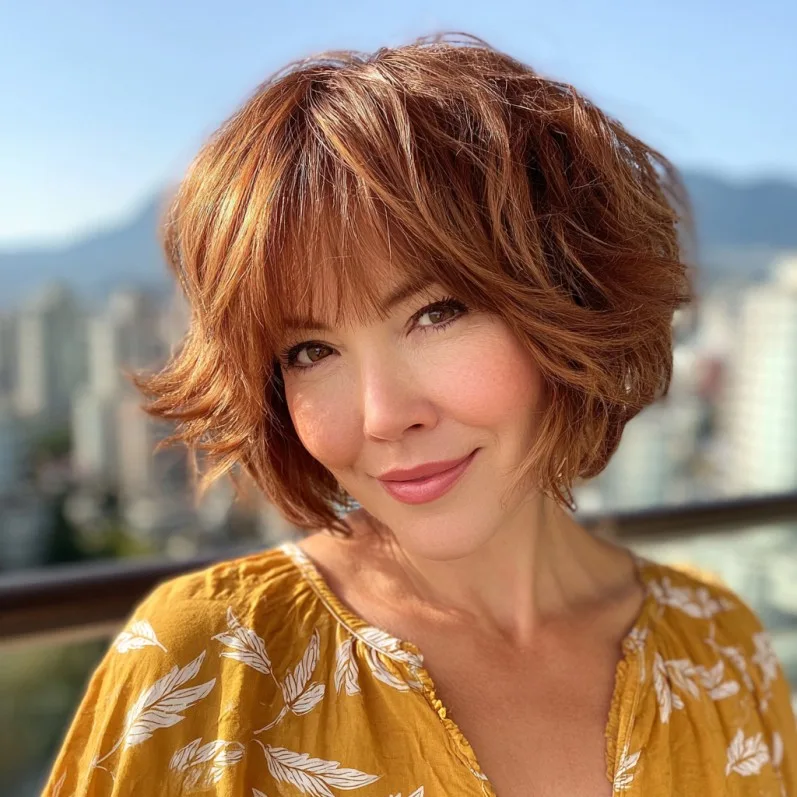 Textured Copper Bob with Soft Fringe