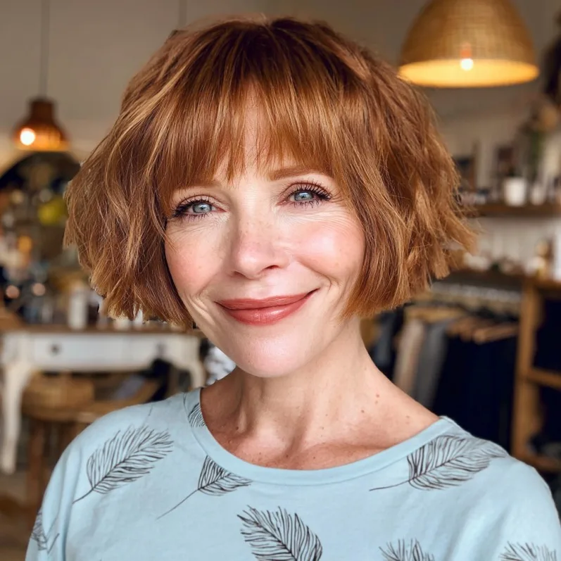 Textured Copper Bob with Soft Fringe