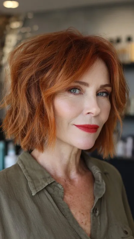 Textured Copper Bob with Soft Waves