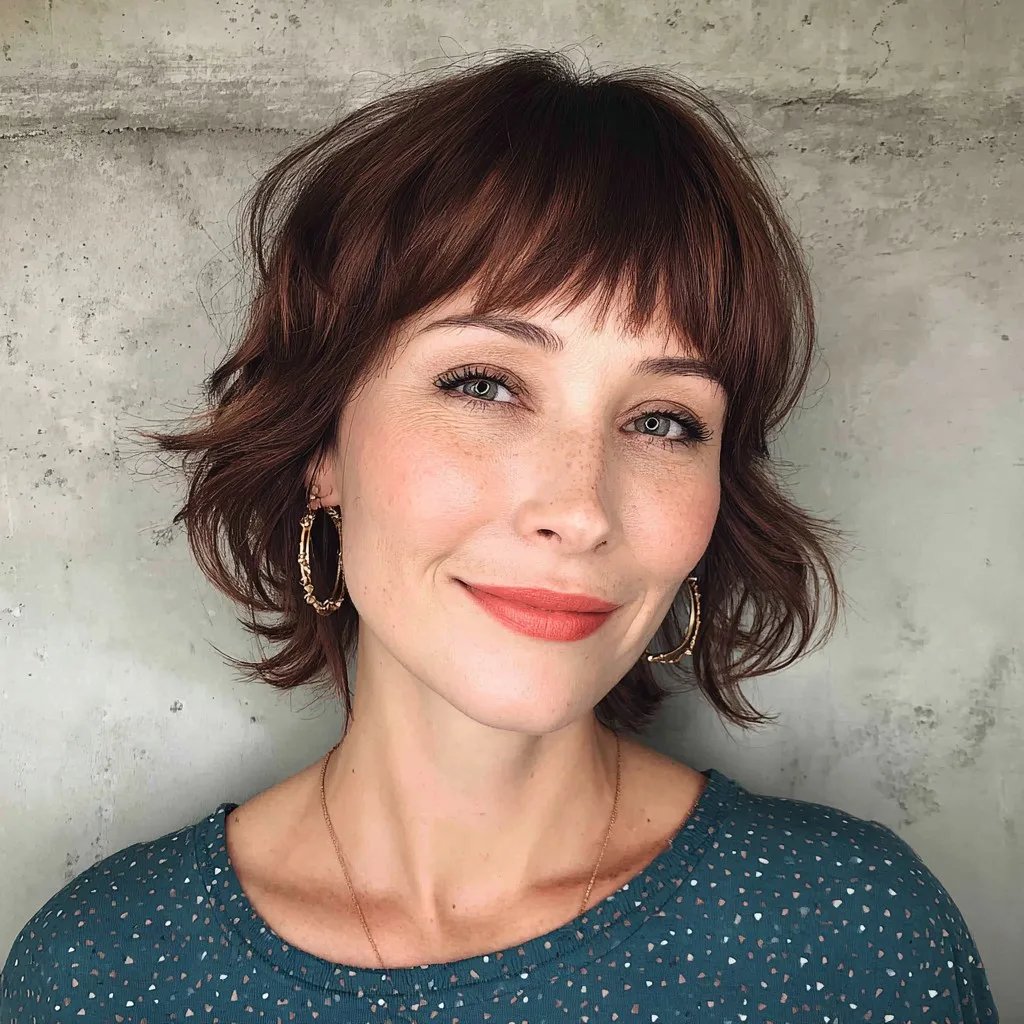 Textured Copper Choppy Bob with Soft Bangs