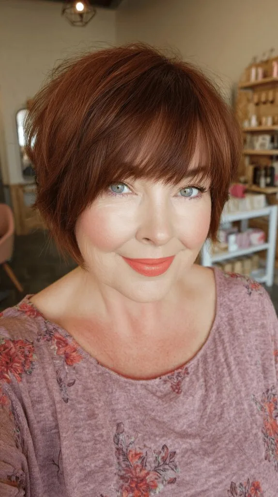 Textured Copper Pixie with Wispy Bangs