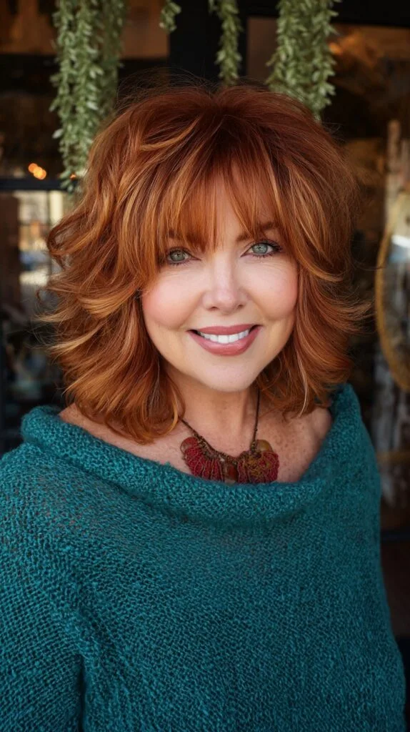 Textured Copper Shag with Long Feathered Fringe