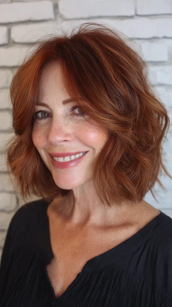 Textured Copper Waves with Subtle Face Framing
