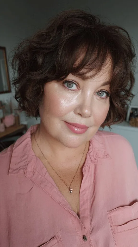 Textured Curly Bob with Soft Bangs