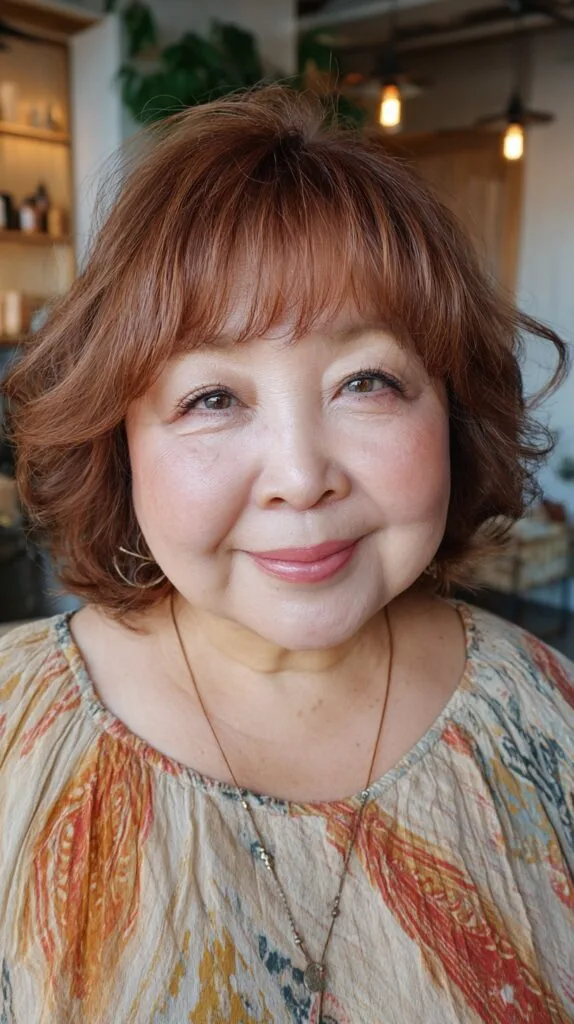 Textured Curly Bob with Soft Bangs