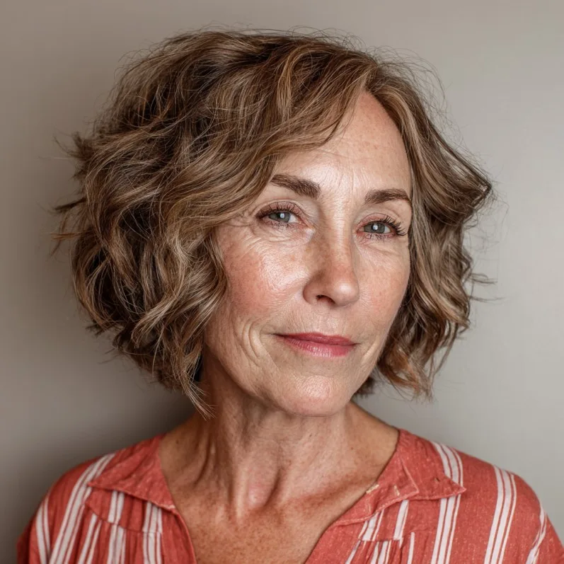 Textured Curly Bob with Subtle Highlights