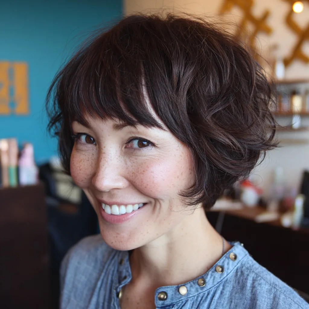 Textured Curly Bob with Wispy Bangs