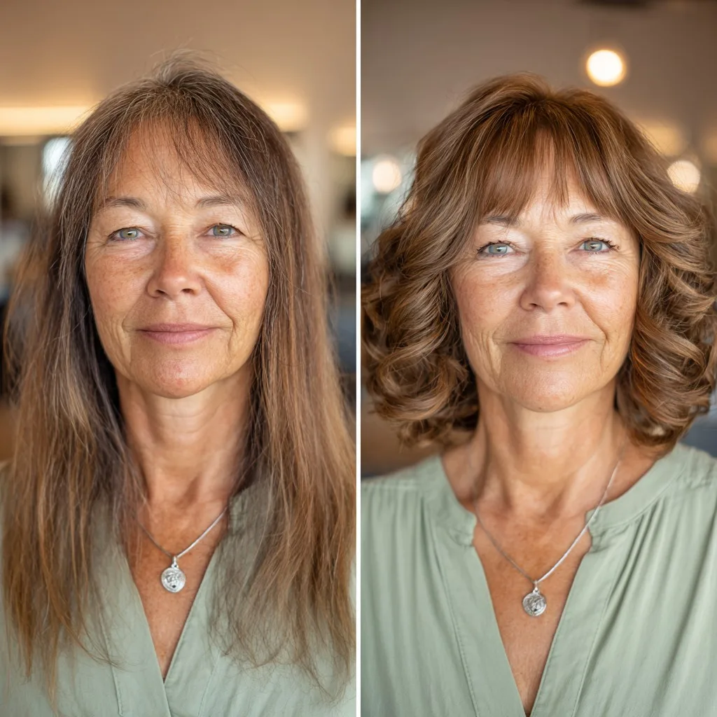 Textured Curly Layered Cut with Soft Bangs