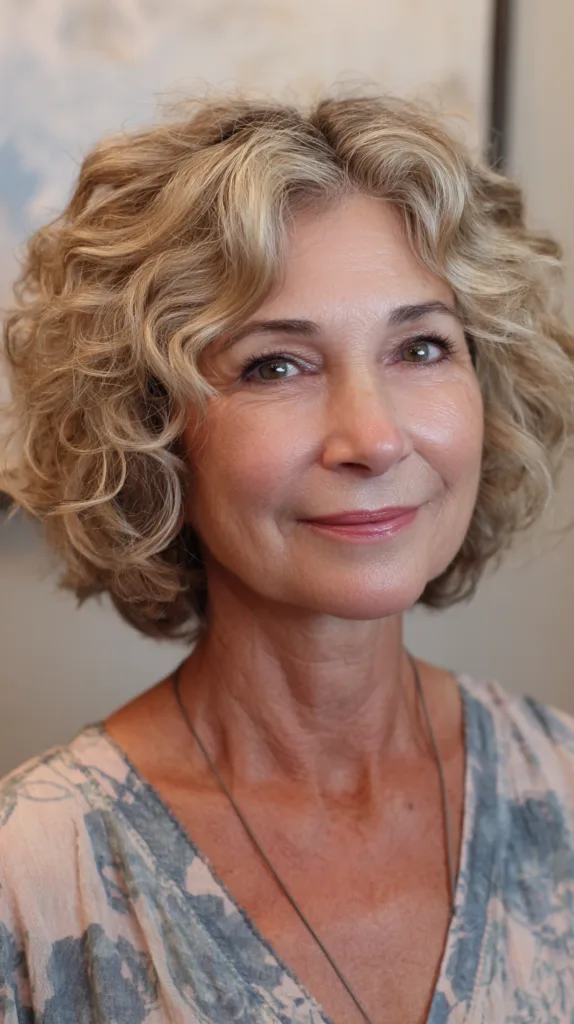 Textured Curly Lob with Soft Blonde Highlights