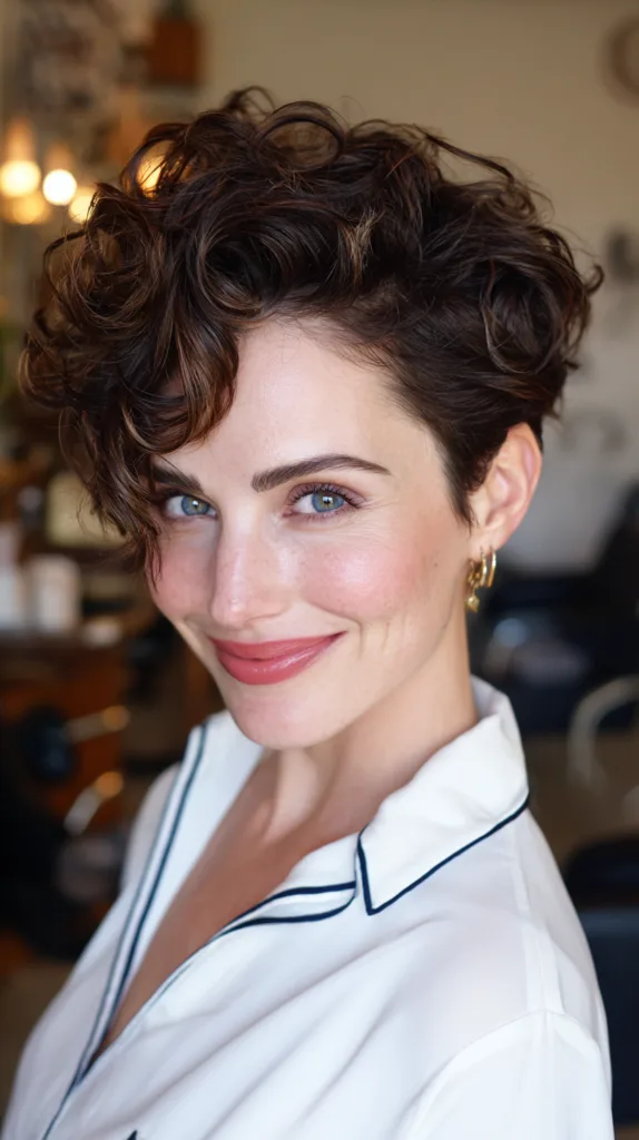 Textured Curly Pixie with Subtle Highlights