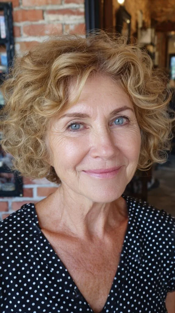 Textured Curly Short Bob with Soft Curtain Fringe