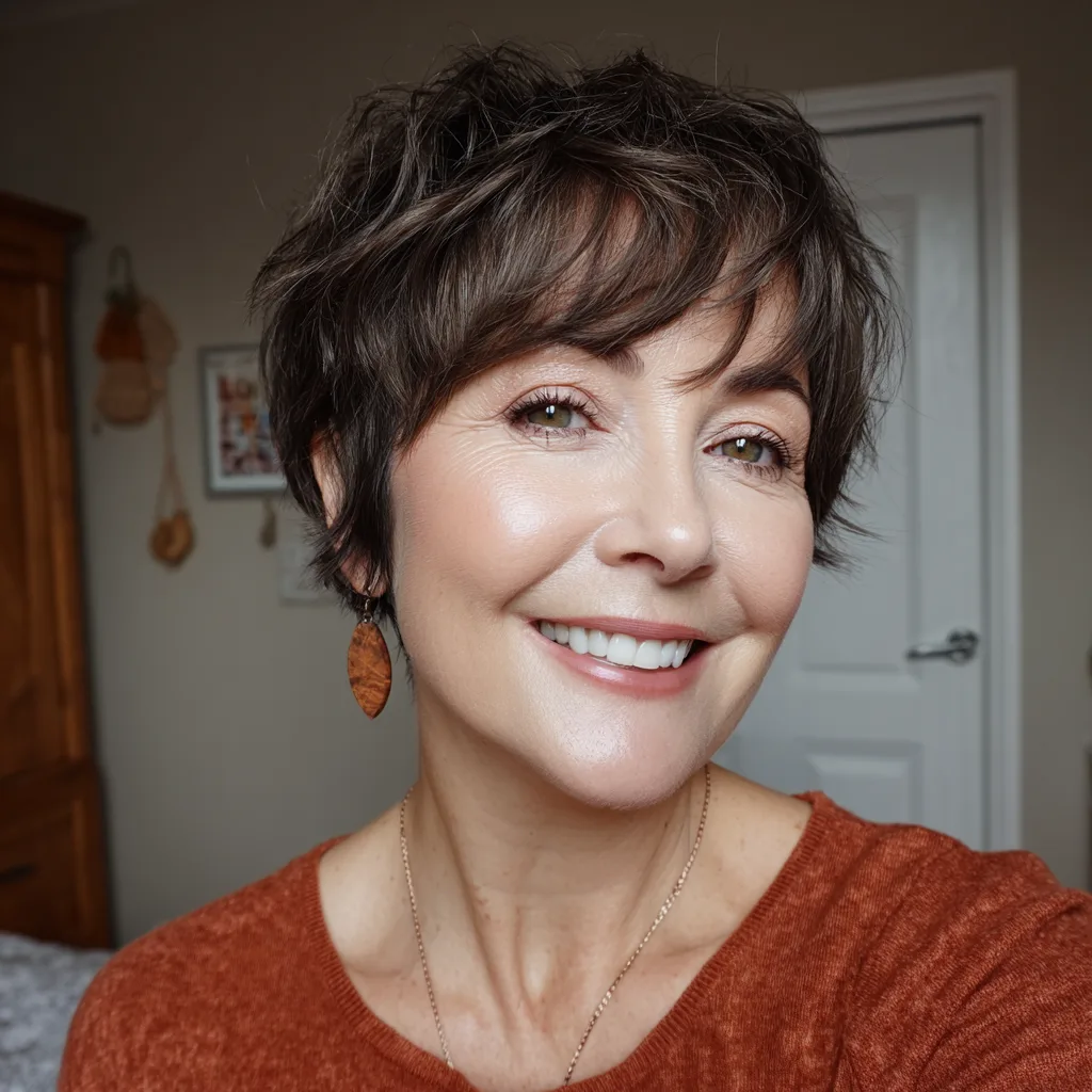 Textured Dark Brown Pixie Bob with Playful Layers