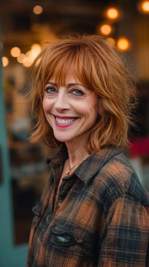 Textured Ginger Lob with Wispy Micro-Fringe