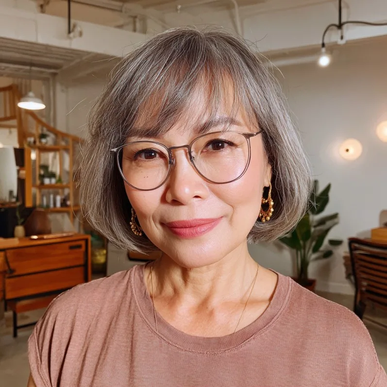 Textured Gray Bob with Face-Framing Layers